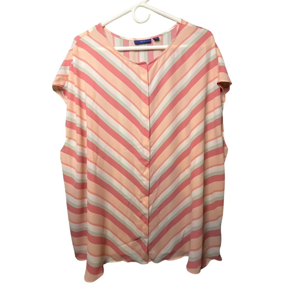 Apt 9 Womens Plus 3X Striped Chevron Blouse Pink Orange Green Cap Sleeve Top